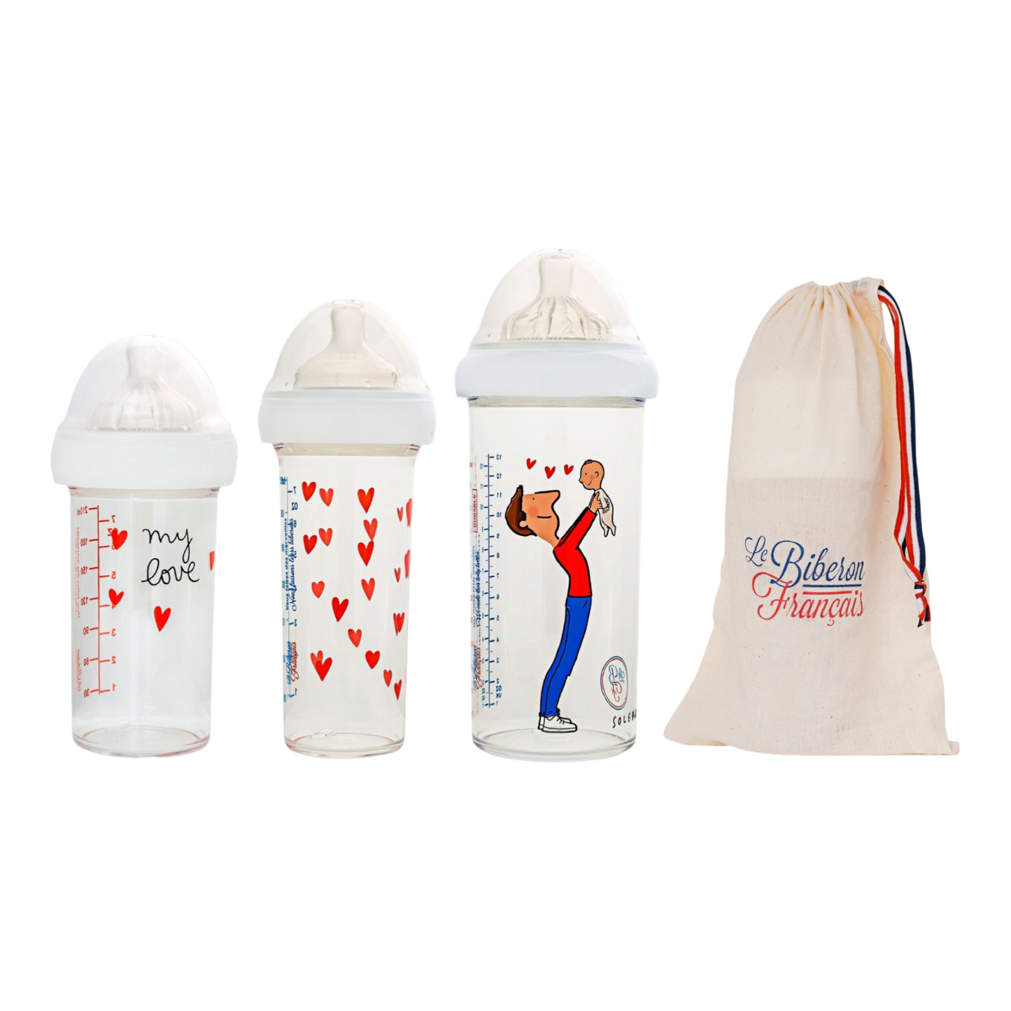 Le Biberon Français - Set de 3 biberons papa et bébé by Soledad