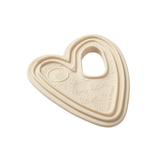 Anneau de dentition ergonomique en forme de cœurs couleur crème pour bébé - Le Biberon Français