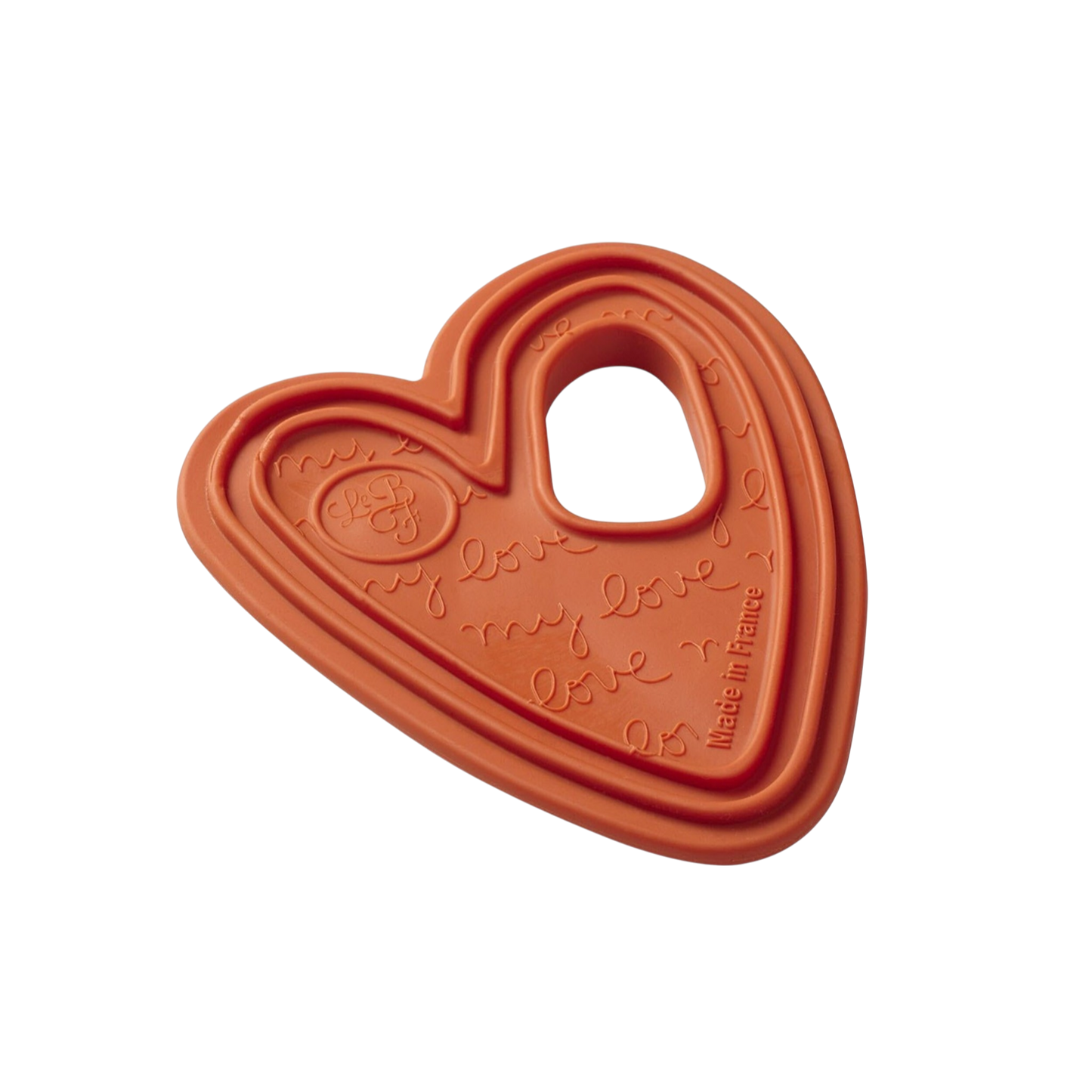 Anneau de dentition ergonomique en forme de cœurs couleur terracotta pour bébé - Le Biberon Français