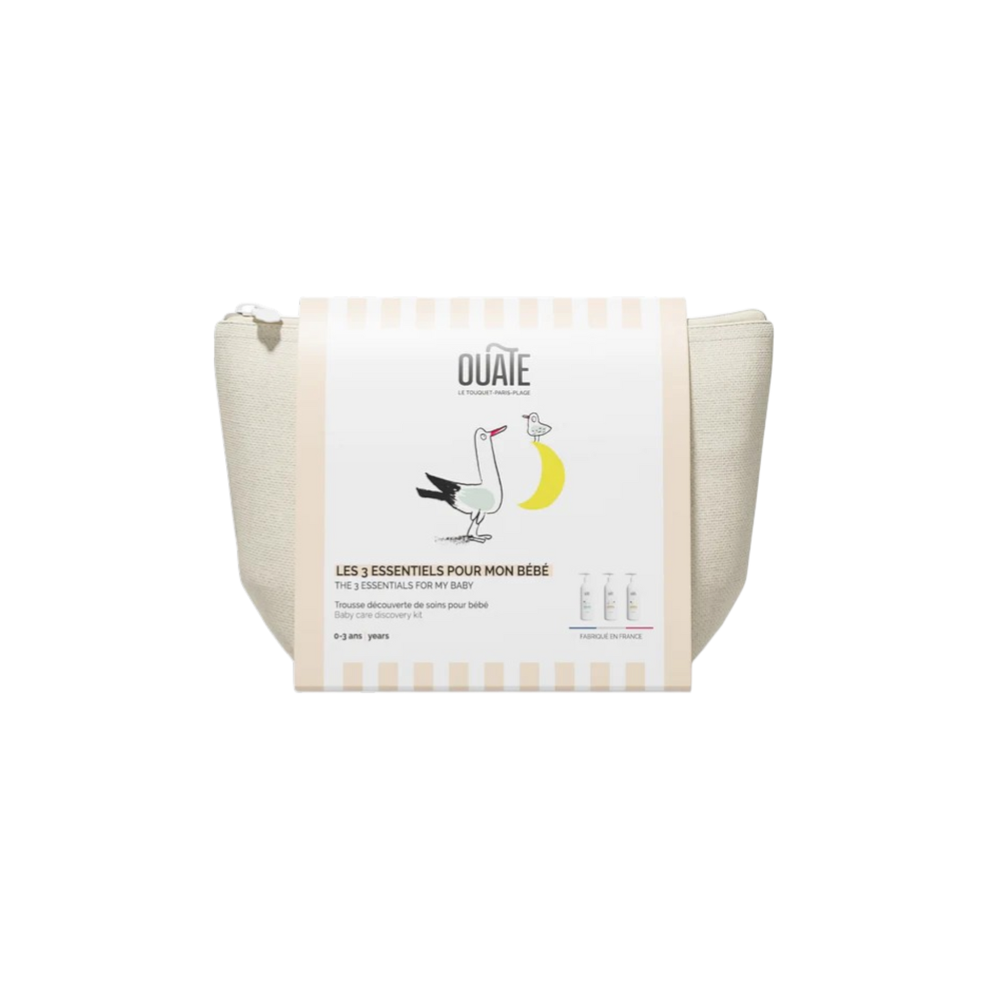 Coffret cadeau de naissance Les 3 essentiels pour mon bébé avec trousse et soins 300ml - Ouate