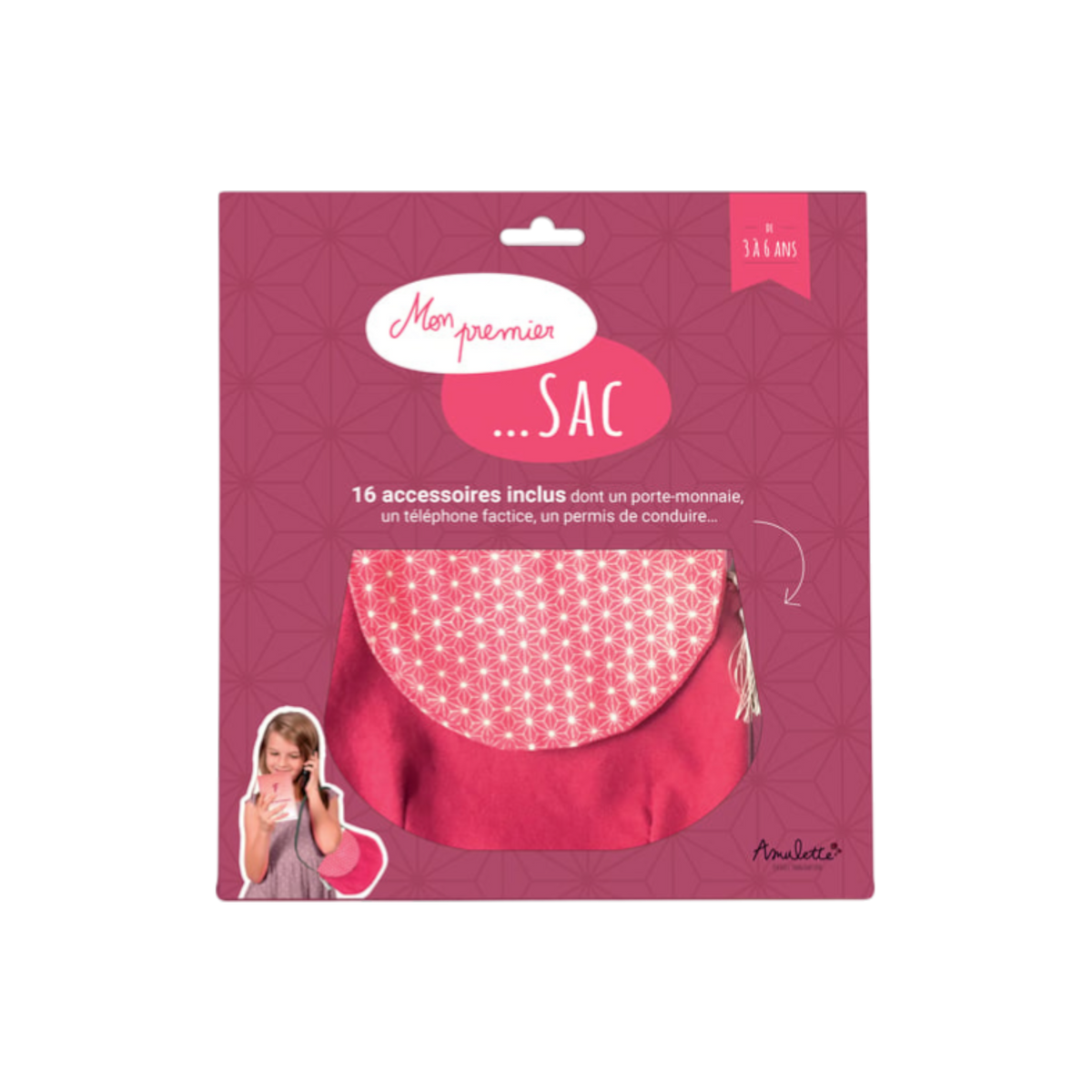 Coffret de jeu d'imitation Mon premier sac avec sac en tissu rose et accessoires miniatures - Amulette