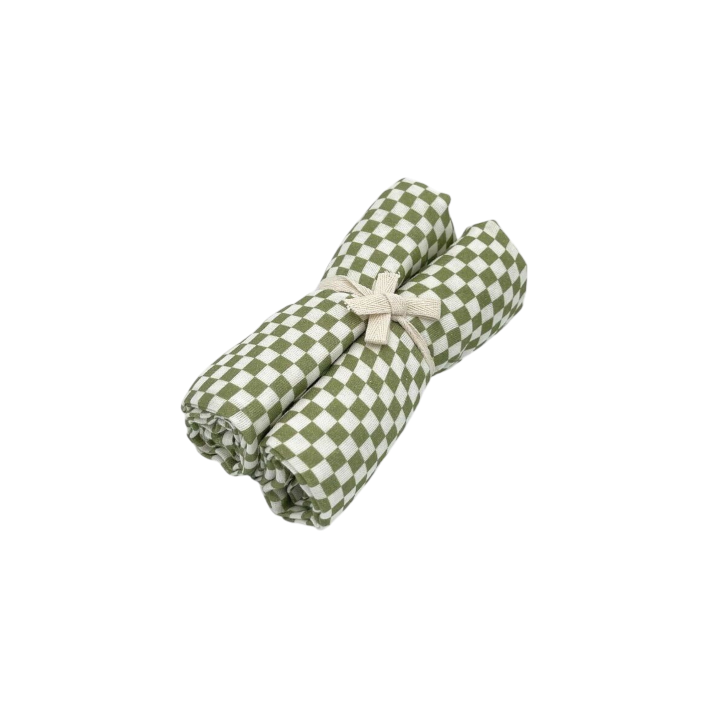 Lot de deux langes bébé à carreaux verts et blancs en coton - Milinane