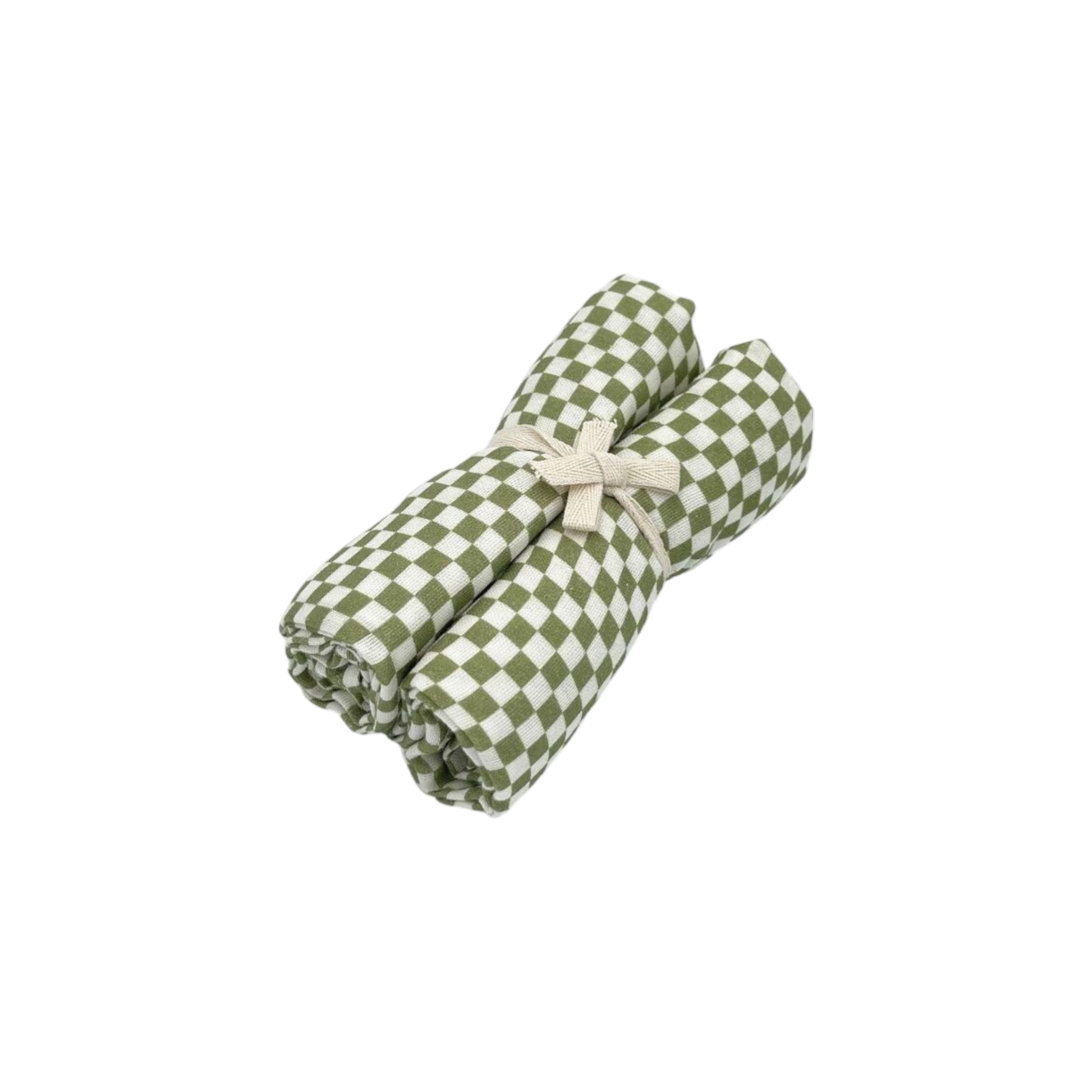 Lot de deux langes bébé à carreaux verts et blancs en coton - Milinane