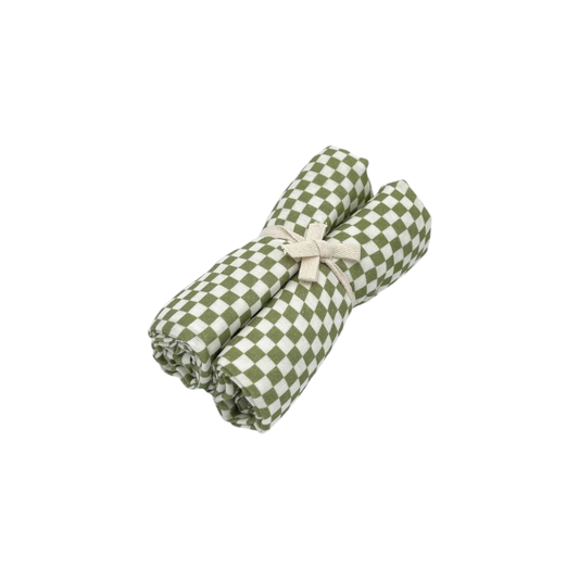 Lot de deux langes bébé à carreaux verts et blancs en coton - Milinane