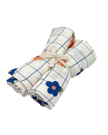 Lot de deux langes bébé à motifs daisy flower en coton - Milinane