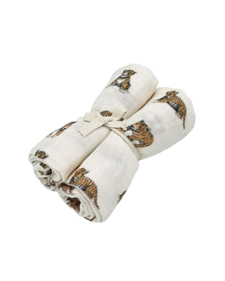 Lot de deux langes bébé à motifs Tigre en coton - Milinane