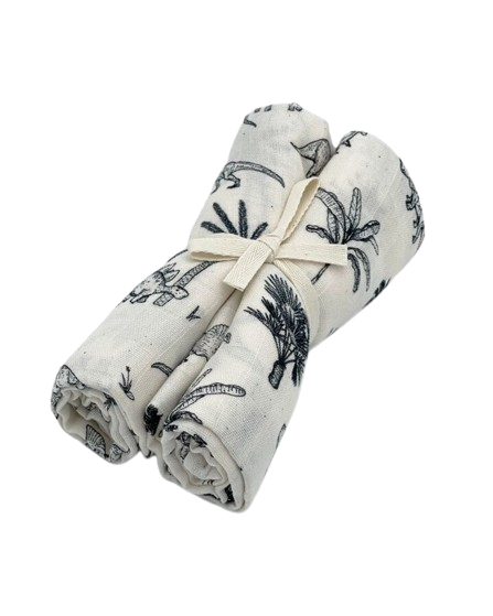 Lot de deux langes bébé à motifs Trex en coton - Milinane