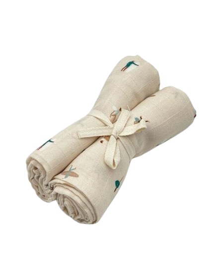 Lot de deux langes bébé à motifs waikiki en coton - Milinane