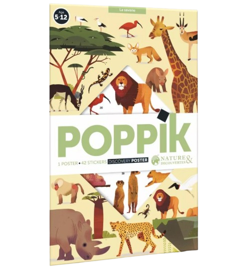 Poster géant avec stickers repositionnables sur le thème de la savane pour enfants dès 5 ans - Poppik