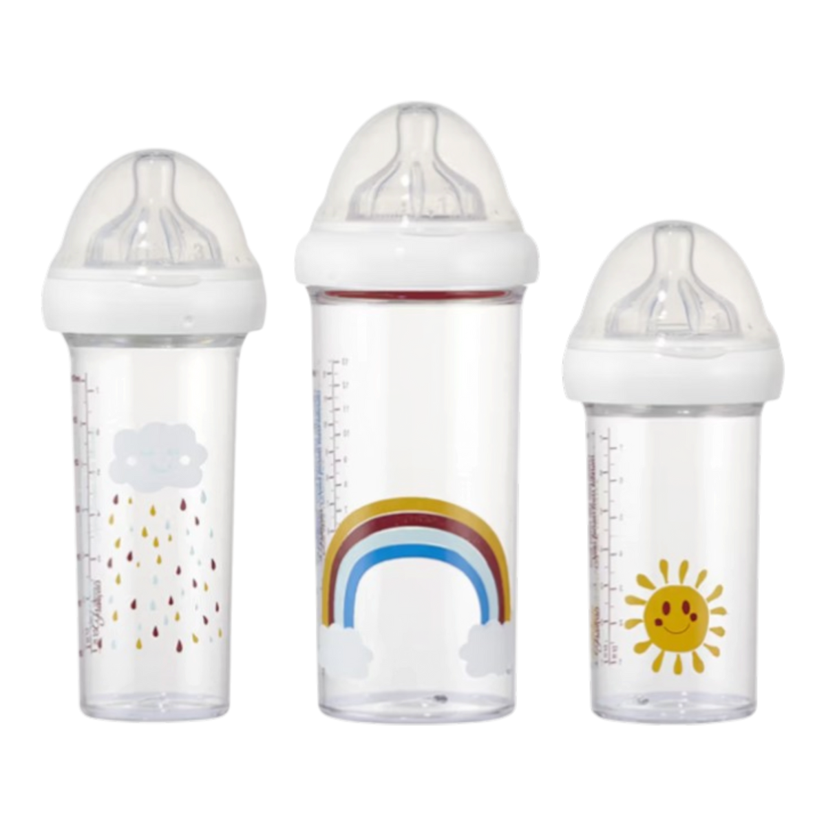 Set de 3 biberons gigognes emboîtables motif arc-en-ciel Rainbow - Le Biberon Français