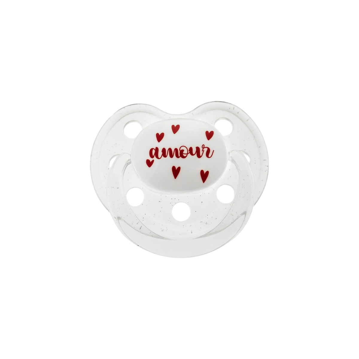 Sucette physiologique Amour en silicone médical pour nourrisson de 0 à 6 mois - Le Biberon Français