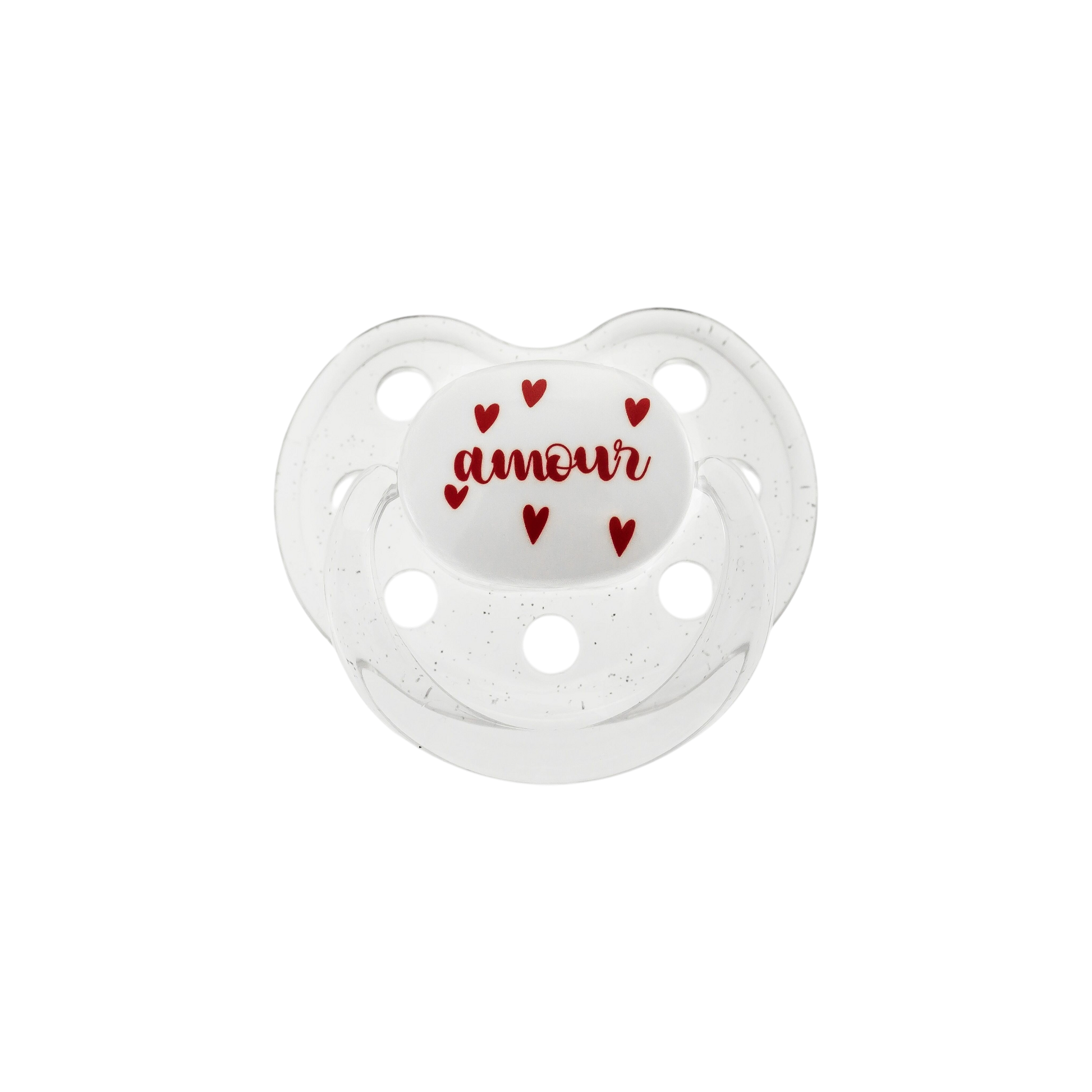 Sucette physiologique Amour en silicone médical pour nourrisson de 0 à 6 mois - Le Biberon Français